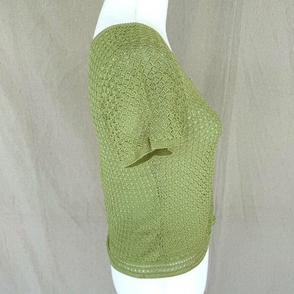 Vintage Emma James Green Crochet Short Sleeve Button Up Blouse Size S - Picture 6 of 7